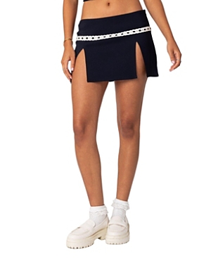 Shop Edikted Heiress Eyelet Mini Skirt In Navy