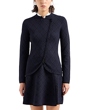 Shop Emporio Armani Diamond Jacquard Knit Jacket In Solid Black