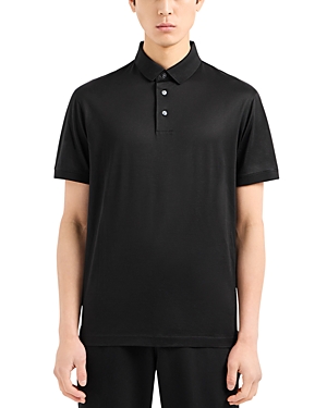 Shop Emporio Armani Short Sleeve Polo Shirt In Solid Black