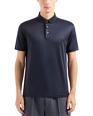 Shop Emporio Armani Short Sleeve Polo Shirt In Solid Blue