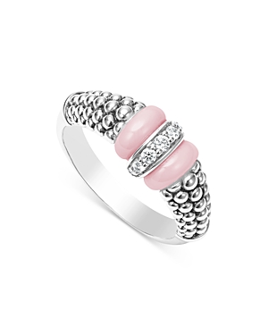 Lagos Sterling Silver Pink Caviar Diamond & Pink Ceramic Bead Statement Ring