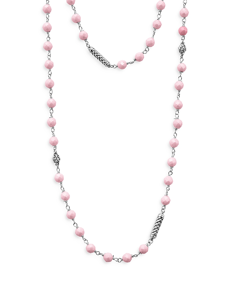 Lagos Caviar Icon Pink Ceramic Bead Long Necklace In Pink/silver
