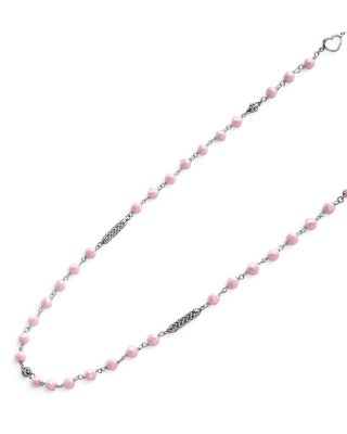 Sterling Silver Caviar Icon Pink Ceramic Bead Station Collar Necklace, 16-18"