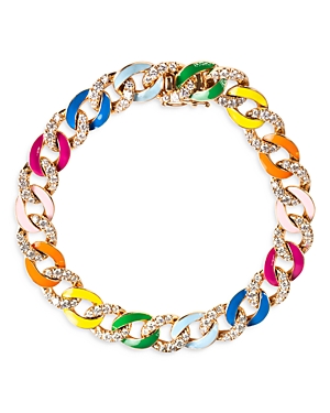 Zydo 18k Rose Gold Classic Chic Diamond & Rainbow Enamel Link Bracelet In Multi