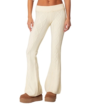 Edikted Ray Cable Stitch Knit Flare Sweater Pants In Cream