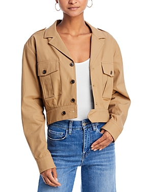 Shop Frame Cropped Cargo Jacket In Khaki Tan