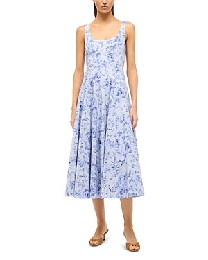 Shop Staud Wells Square Neck Dress In Periwinkle