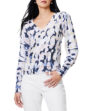 Nic + Zoe Rolling Clouds V-neck Sweater In Blue Multi
