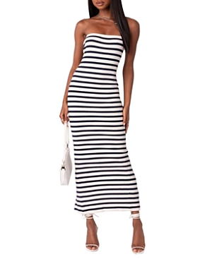 Shop Edikted Knit Back Slitted Maxi Dress In Mix