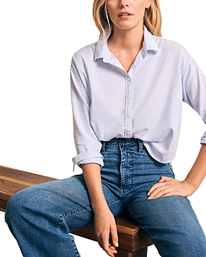 Shop Faherty Stretch Oxford Cropped Shirt In Classic Stripe