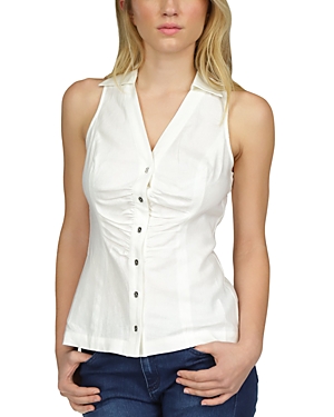 Michael Kors Button Up Halter Top In White
