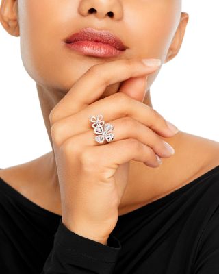 Diamond Pear & Round Flower Ring in 14K White Gold, 1.50 tcw