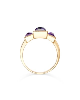 Amethyst & Pink Amethyst Three Stone Ring in 14K Yellow Gold