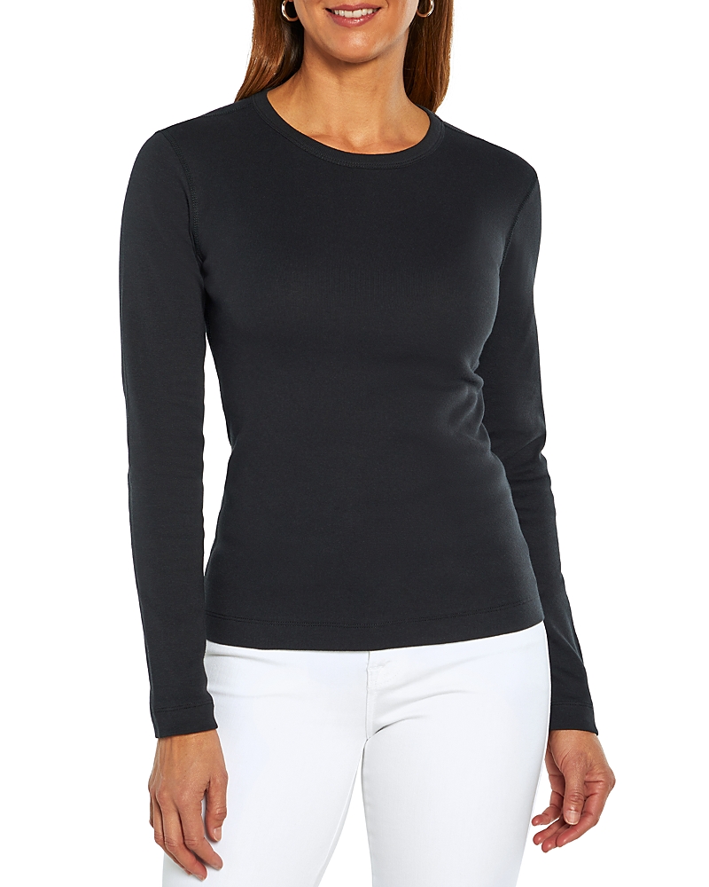 Three Dots Cotton Boatneck Top In Black