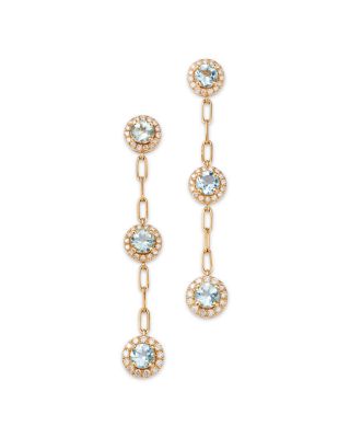 Bloomingdale's Fine Collection Aquamarine & Diamond Halo Linear Drop Earrings in 14K Yellow Gold