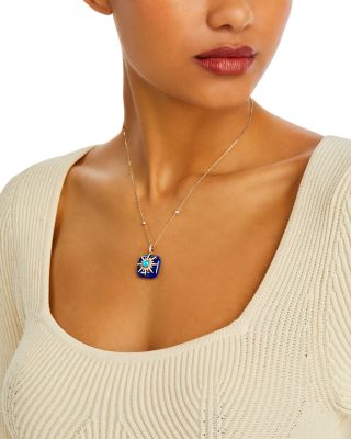 Lapis, Turquoise, & Diamond Starburst Pendant Necklace in 14K Yellow Gold, 18"
