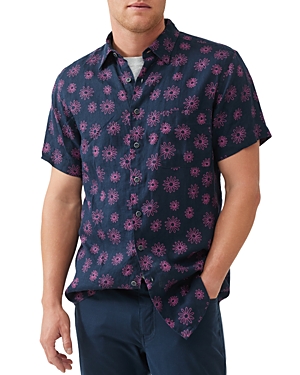 Shop Rodd & Gunn Jacobs River Linen Printed Short Sleeve Shirt In Navy