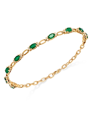 Shop Bloomingdale's Emerald & Diamond Tennis Bracelet In 14k Yellow Gold In Green/gold