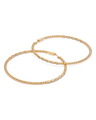 Diamond & Polished Bead Large Hoop Earrings in 14K Yellow Gold, 0.50 tcw