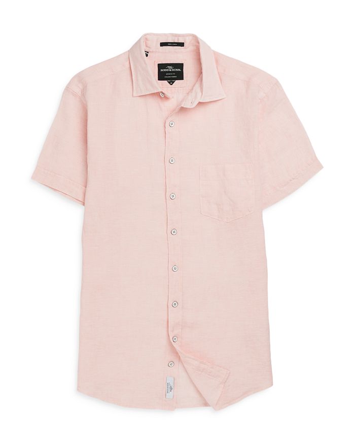 Rodd & Gunn Palm Beach Sports Fit Short Sleeve Linen Button-up Shirt In Rosewater