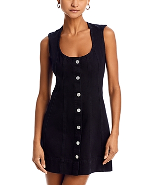 Shop Frame Sleeveless Denim Mini Dress In Black