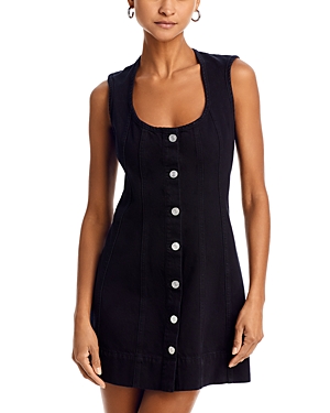 Frame Seamed Scoop-neck Denim Mini Dress In Black