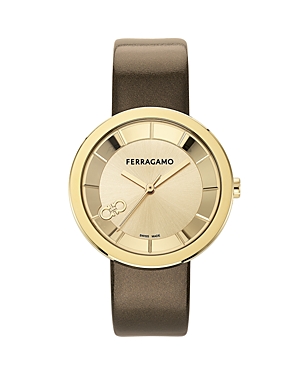 Shop Ferragamo Curve V2 Watch, 35mm In Gold/brown