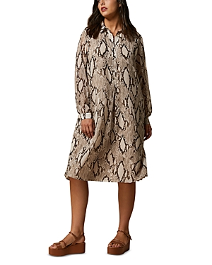 Marina Rinaldi Printed Georgette Shirt Dress In Beige