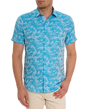 Robert Graham Men's Poseidon Linen & Cotton-blend Button-front Shirt In Turquoise