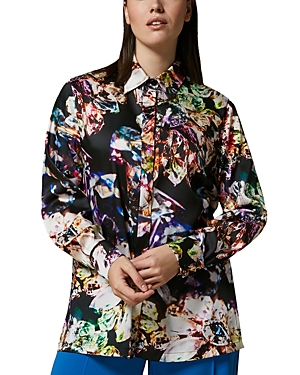 Shop Marina Rinaldi Jewel Print Satin Shirt In Black