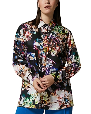 Marina Rinaldi Print Satin Button-up Shirt In Black