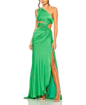 Mac Duggal Cut Out One Shoulder Satin Gown In Spring Green