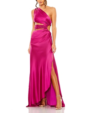 Shop Mac Duggal Cut Out One Shoulder Satin Gown In Magenta