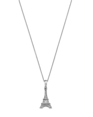 Bloomingdale's Fine Collection - Diamond Eiffel Tower Pendant Necklace in 14K White Gold, 0.07 ct. t.w.