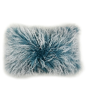 Shop Aviva Stanoff Double Dipped Mongolian Sheepskin Decorative Pillow, 12 X 20 In Blue/crème