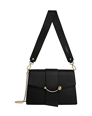 Shop Strathberry Crescent Leather Shoulder Bag In Black/gold