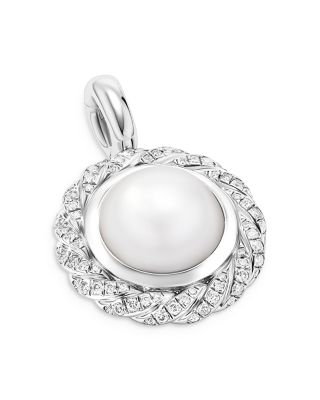 David Yurman Sterling Silver Pearl South Sea White Pearl & Diamond Halo Pendant
