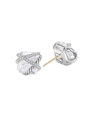 Cable Wrap Stud Earrings in Sterling Silver with Crystals & Diamonds, 0.33 tcw