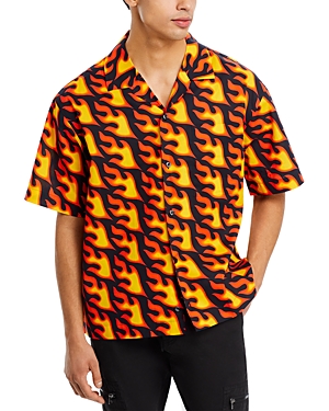 Hugo Boss Oversize-fit Short-sleeved Shirt In Seasonal Print In Open Misc
