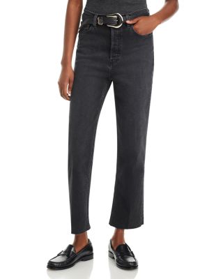 80s High Rise Ankle Slim Straight Jeans in Washed Noir