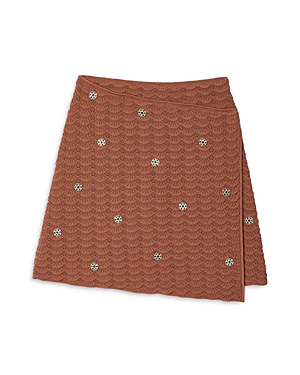 Shop Sandro Gwenly Embellished Crochet Mini Skirt In Brown