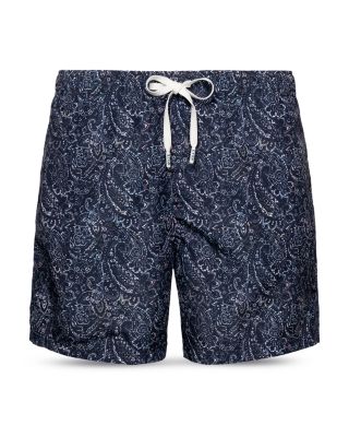 Eton Printed Drawstring 5 Swim Trunks In Blue