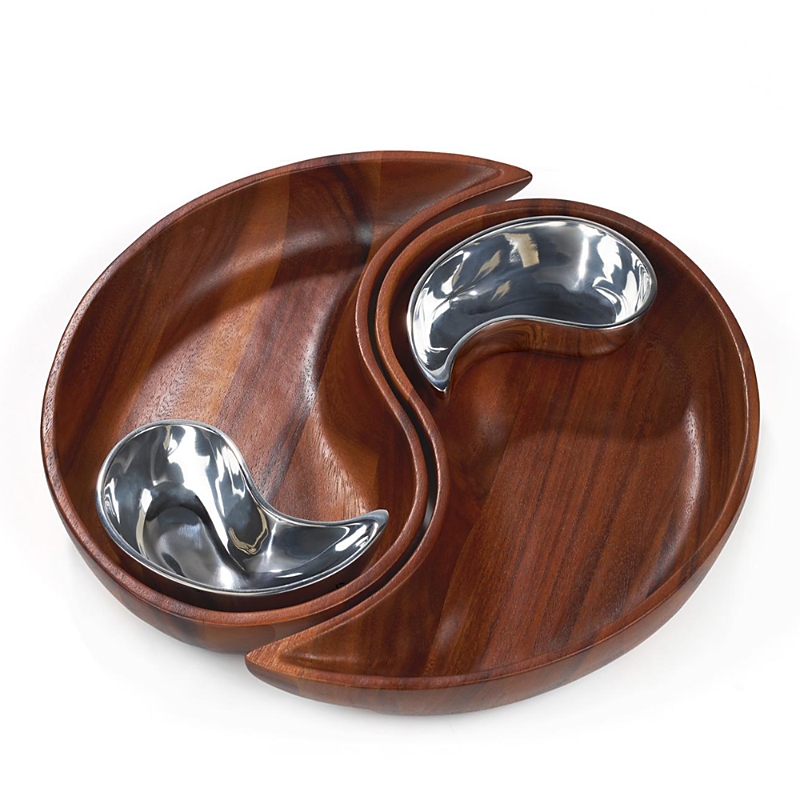 Nambe Yin Yang Chip And Dip Set, 4 Pieces In Brown