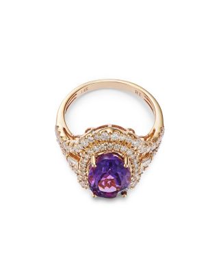 Amethyst & Diamond Double Halo Ring in 14K Yellow Gold