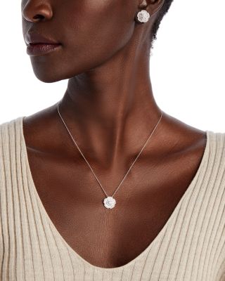 Diamond Round & Baguette Flower Pendant Necklace in 14K White Gold, 0.50 tcw