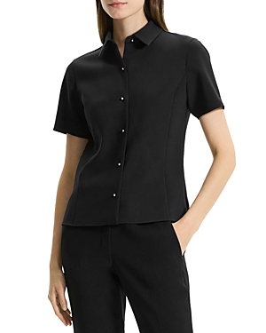 Shop Theory Short Sleeve Blouse In Black
