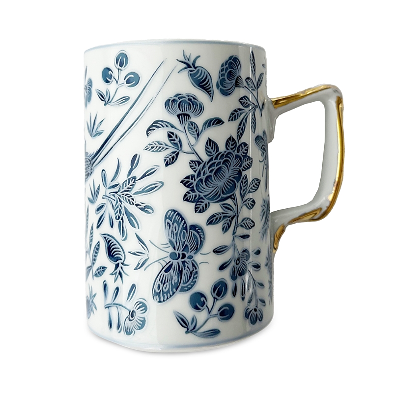 Mottahedeh Sacred Bird & Butterfly Blue Mug In Blue