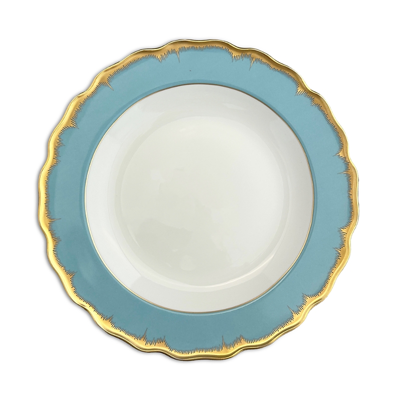 Mottahedeh Chelsea Feather Rimmed Soup Plate In Turquoise