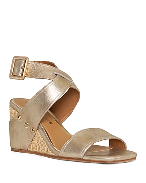 Women's Metallic Leather Ankle Strap Wedge Sandals