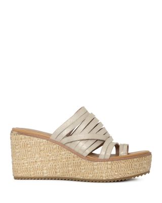 Women's Leather Toe Loop Wedge Slide Sandals